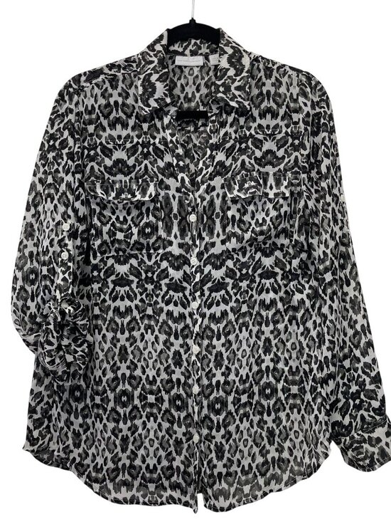 New York & Company Womens Leopard Print Button-Up Shirt Blouse SZ L - Picture 1 of 13